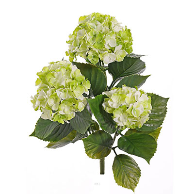 Hortensia artificiel 3 têtes en piquet pour extérieur H 43 cm Crème vert