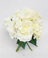 Bouquet de Roses et Hortensias artificielles 9 ttes H 36 cm superbe
