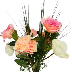 Bouquet artificiel cration fleuriste H 70 cm rose sentimental