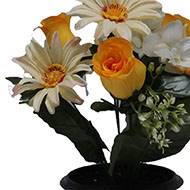 Composition fleurs artificielles cimetière pot roses et gerberas H28 cm D30 cm Jaune