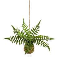 Kokedama artificiel fougère plante suspendue H 26 cm