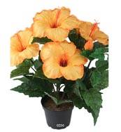 Hibiscus artificiel en pot H 38 cm 6 ttes Orange Safran