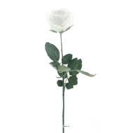 Rose Joy artificielle H 64 cm 1 tete D 7 cm 3 feuilles effet texturé Blanc neige