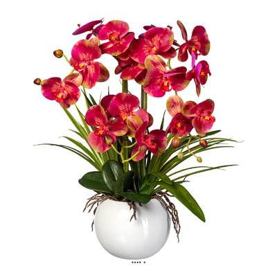 Orchide factice 3 hampes vase cramique H58cm touch rel