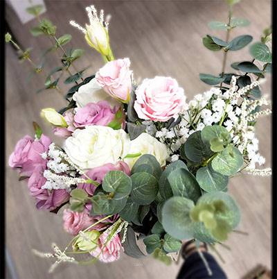 Superbe bouquet de fleurs artificielles "PASTEL" cration fleuriste H 70 cm D 37 cm
