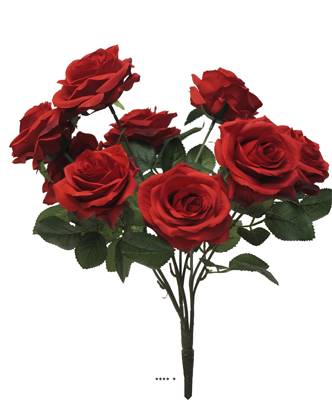Bouquet de rose Paris artificielle, 10 ttes, H 42 cm Rouge