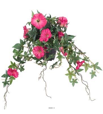 Ipomée liseron factice retombant en pot H40cm fleurs Rose fushia