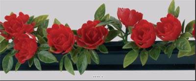 Barrette 12 séparateurs socle Noir L25cm fleurs roses rouges plastique