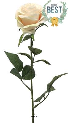 Rose factice Paris H64cm tête D9cm 12 feuilles tissu Crème vert - BEST