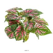 Caladium artificiel en piquet 23 feuilles, H 34 cm Vert Rose