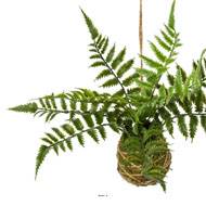 Kokedama artificiel fougère plante suspendue H 26 cm