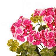 Geranium artificiel en piquet H 38 cm 6 tetes plastique anti UV exterieur Rose soutenu