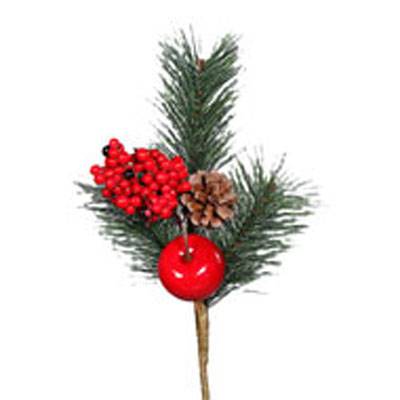 Branche de sapin artificiel H 34 cm D 22 cm avec pomme de pin, Baies et pomme