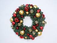 Couronne de Sapin de Noël Artificiel D 60cm Boules Rouge et Or NF S54-200 et EN71-2 – Qualité Pro