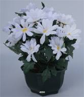 Composition fleurs artificielles cimetière vasque marguerites H27 cm D27 cm Blanc