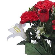 Pot fleurs artificielles pour le cimetière œillets et lys Rouge-blanc