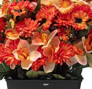 Imposante Jardinière de fleurs artificielles pour le cimetière H 57 cm Lg 48 cm Orange