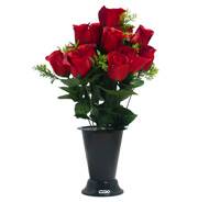 Pot Cône de Boutons de Roses fleurs artificielles pour le cimetière H 38 cm D 26 cm Rouge