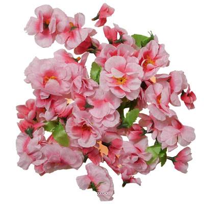 Têtes de fleurs de pêcher factices en tissu x40 et 5 feuilles Rose