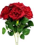 Bouquet de 7 Roses factices en piquet et feuillage Hauteur 42cm Rouge