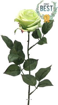Rose factice Paris H64cm tête de D9cm 12 feuilles tissu Vert été -BEST