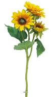 Tournesol artificiel en branche, 3 fleurs ouvertes, H 37 cm - BEST