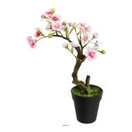 Bonsaï Prunus du japon Artificiel en pot H 27 cm Rose soutenu