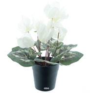 Cyclamen artificiel en pot 8 têtes H 24 cm Blanc jaune