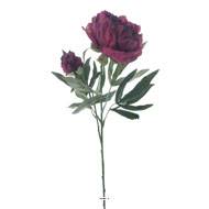 Pivoine Joy artificielle H 67 cm 2 tetes 3 feuilles effet texturé Rose fushia