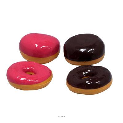 Lot de 2 donuts et 2 beignets artificiels, H 4 cm et D 7 cm