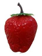 Fraise artificielle fruit factice plastique H 7 x 4.5 cm avec feuillage