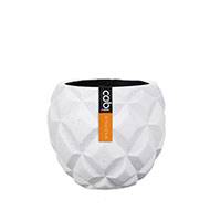 Joli pot effet 3D forme boule fibres synthétiques H 18 x D 21 cm Blanc