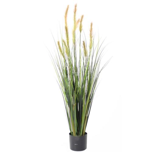 Graminée en pot factice plante eau, quenouille H120cm D40cm Vert-jaune