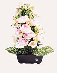 Fleurs artificielles pour cimetière jardinière roses et orchidées H52 cm L36cm CREME