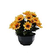 Composition fleurs artificielles cimetière vasque mini tournesols H27 cm D27 cm Jaune