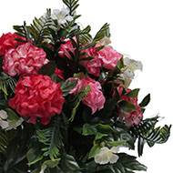 Pot fleurs artificielles pour le cimetière oeillets fleurettes H 35 cm D 30 cm Rose fushia