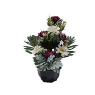 Vasque fleurs artificielles cimetière dahlias, marguerites D 35 cm H 40 cm Pourpre