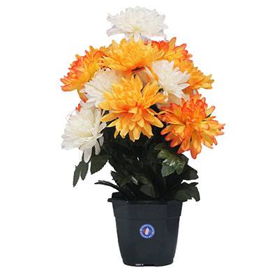 Pot fleurs artificielles pour le cimetière chrysanthèmes Orange