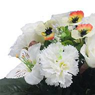 Vasque fleurs artificielles pour le cimetière œillets et alstroemerias Crème