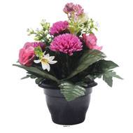 Pot de Chrysantheme, pensée et mini fleurs artificiels pour la Toussaint Rose fushia