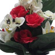 Pot Cone de fleurs artificielles de Rose, Lys, pensée, Delphinium Rouge - Toussaint