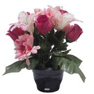 Pot pour Tombe de Bouton de Rose, Gerbera et Lys tigré Rose artificiels - Toussaint 