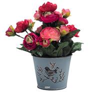 Pot de fleurs artificielles Renoncules pour le cimetière H 27 cm D 20 cm Rose soutenu