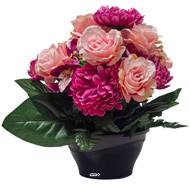 Vasque d'orchidées fleurs artificielles pour le cimetière H 31 cm D 28 cm Fushia