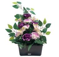 Jardinière d'Alstromerias fleurs artificielles pour le cimetière  H 50 cm Lg 40 cm Pourpre