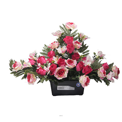 Devant de tombe fleurs artificielles pour le cimetière roses et lys