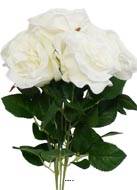 Bouquet de 7 Roses factices en piquet et feuillage H42cm Blanc neige