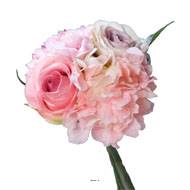 Bouquet de Roses et Hortensias artificielles Rose 4 têtes D 20 cm
