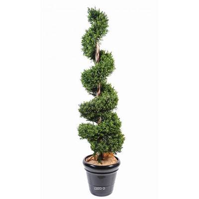 Buis artificiel en pot sur tronc forme en spirale H 180 cm