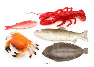 Fruits de la mer artificiels assortis en lot de 5 en Plastique soufflé